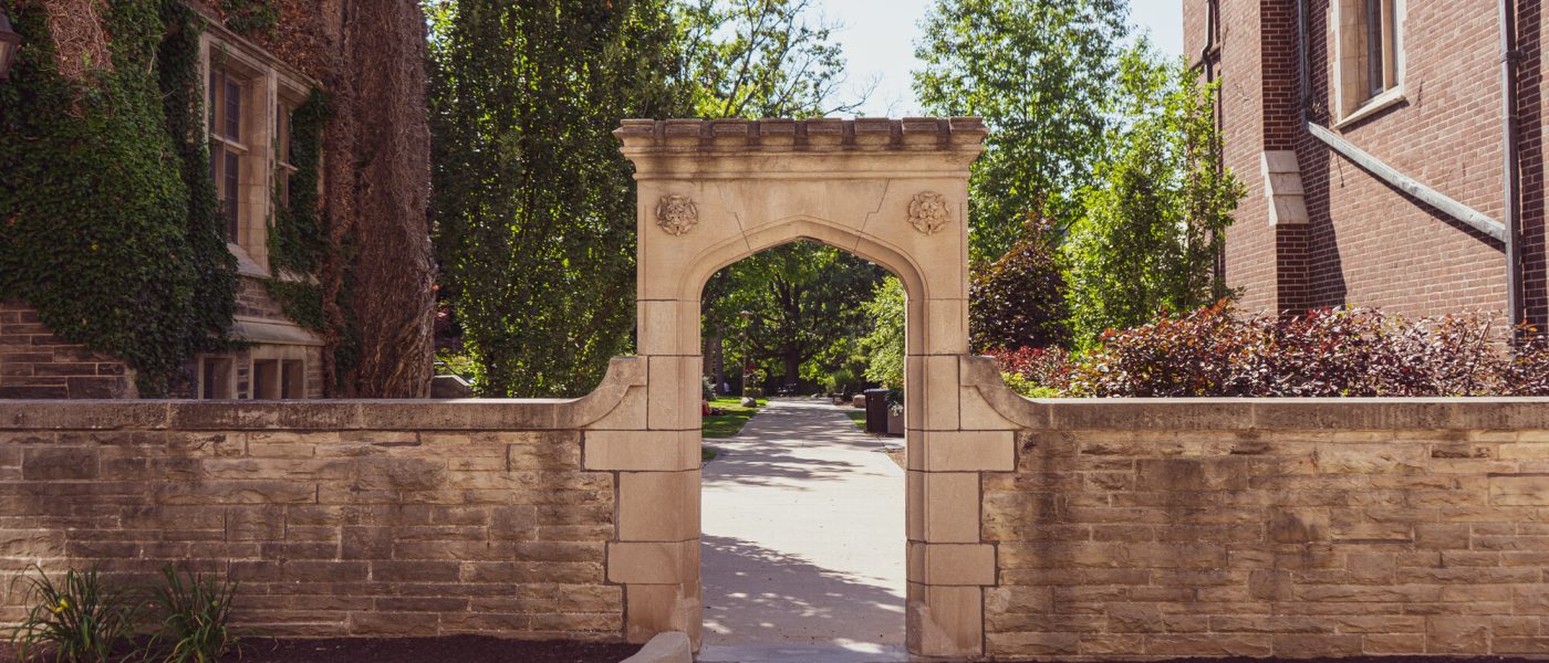 Edwards Archway in the summer on McMaster Campus