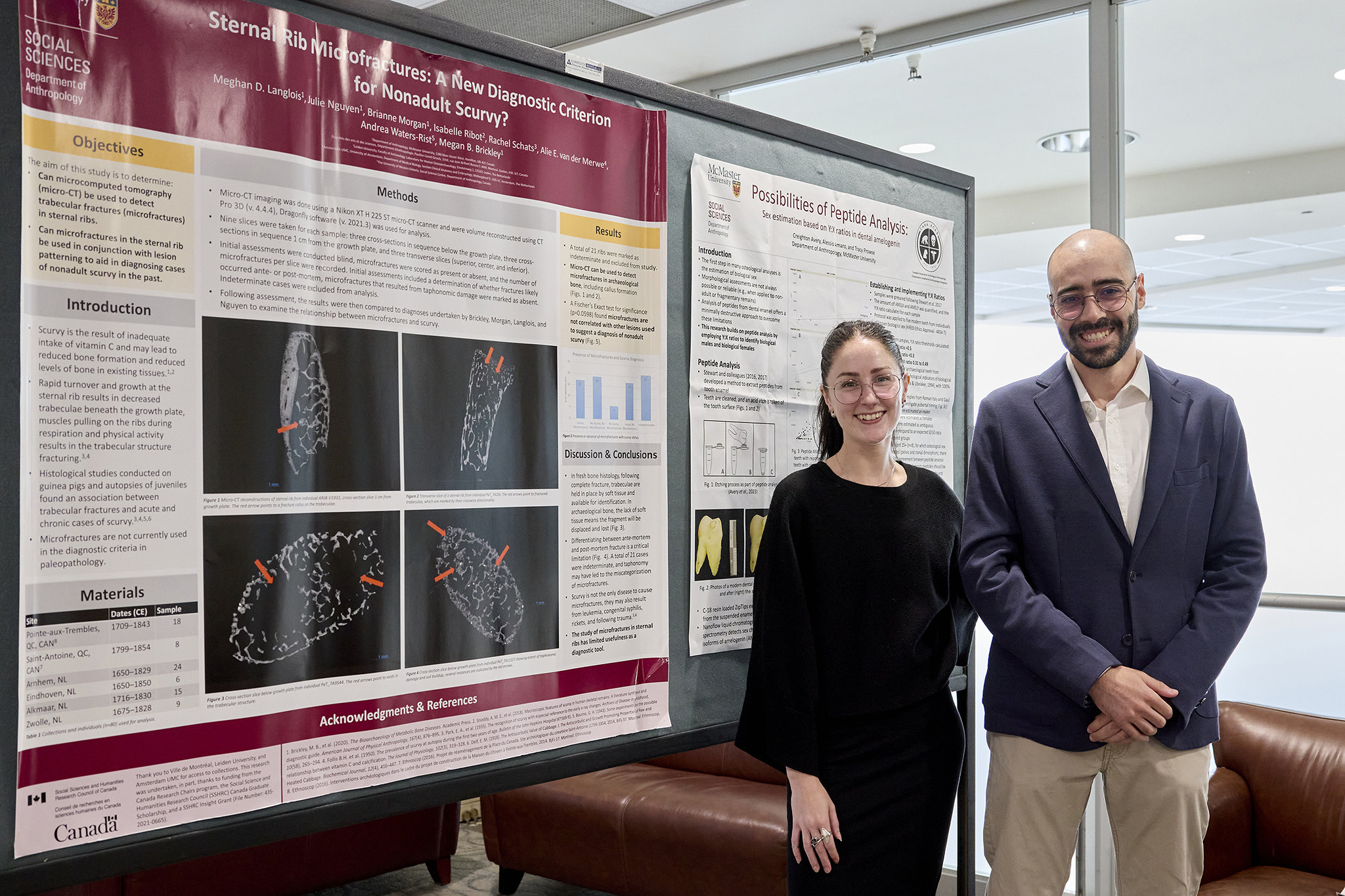 Meghan Langlois and Alessio Amaro show some of their recent academic posters 