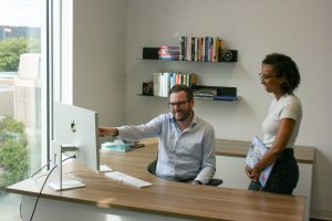 Anwar Sheluchin and Clifton van der Linden in the lab